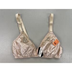 Vintage Satin Bralette Bra 32B Beige Padded Lace Wireless Shiny Satin Sissy‎ NOS